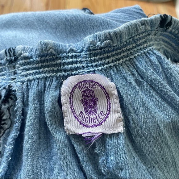 Muche et Muchette Blue Rayon Embroidered Short Sleeve Tie Neck Romper One Size - Picture 7 of 12